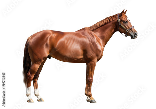 A majestic brown horse standing gracefully with a calm demeanor isolated on transparent background