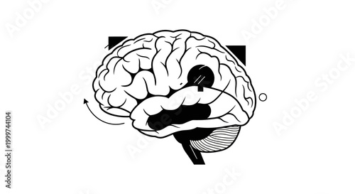 Abstract Brain Illustration with Geometric Shapes and Arrow