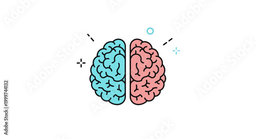 Split Brain Icon: Left Blue, Right Pink, Represents Logic and Emotion, Creativity and Analysis