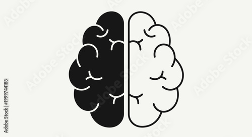 Split Brain Icon: Black and White Hemispheres, Minimalist Design, Psychology Concept