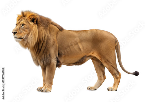 Majestic lion standing in a natural pose with a proud and alert demeanor isolated on transparent background