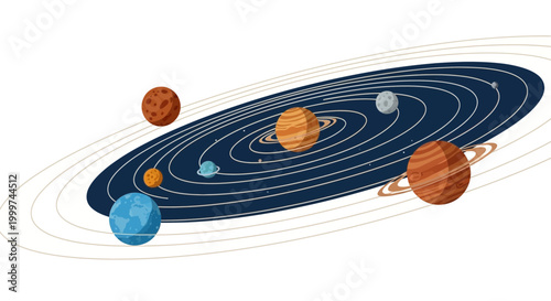 A beautiful illustration of planets orbiting a star in a vast solar system