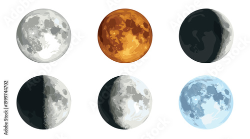 Lunar phases display night sky digital art celestial environment close-up view astronomy concept