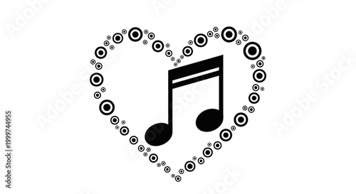 Black music note in heart shape.