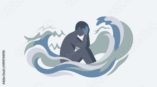 Canvas-taulu Abstract illustration of a person overwhelmed by emotional waves.