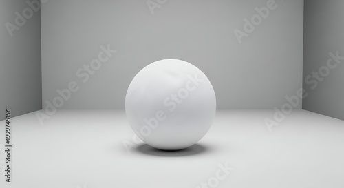White Sphere in a Minimalist White Room with Soft Lighting.