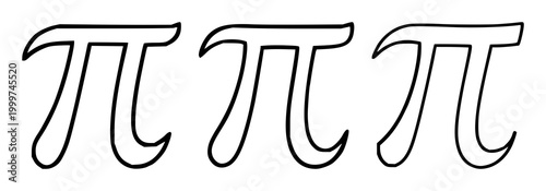 Pi icon set with stylized black line art on white background featuring pi symbol, line drawing, mathematical notation with minimalism and geometry