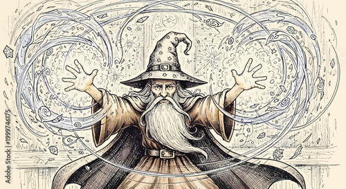 Powerful Wizard Casting Spell with Mystical Energy.
