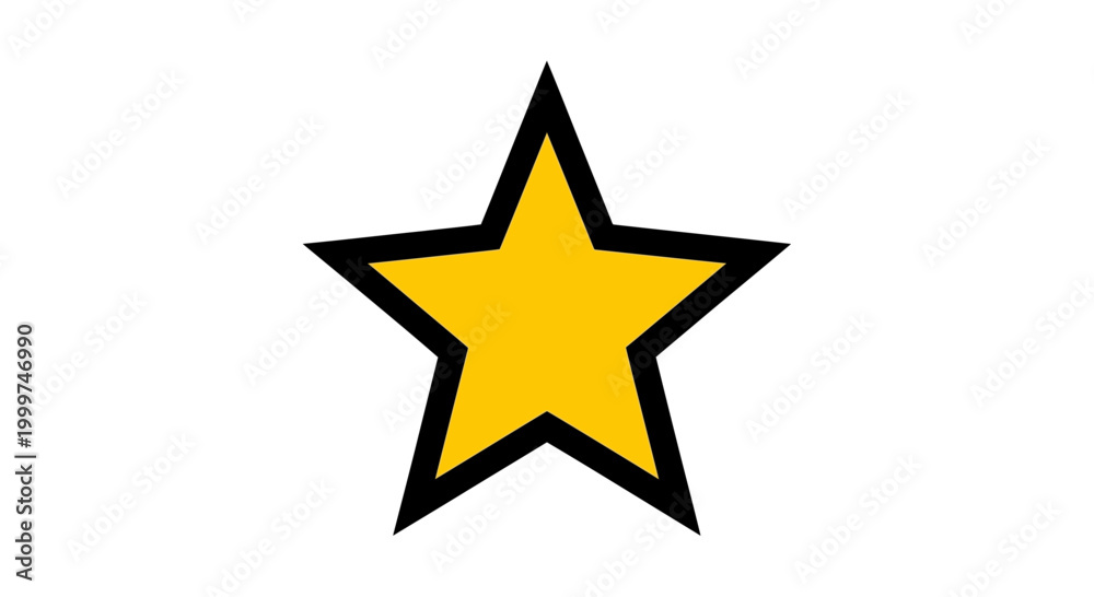 Fototapeta premium Simple yellow star graphic with bold black outline, symbolizing excellence, achievement, and quality on a clean white background