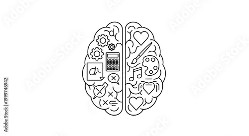 Duality of Brain: Logic vs. Creativity, Left Hemisphere Analytical, Right Hemisphere Artistic