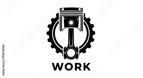 Piston and Gear Icon: Mechanical Engineering, Industry, Work Symbol
