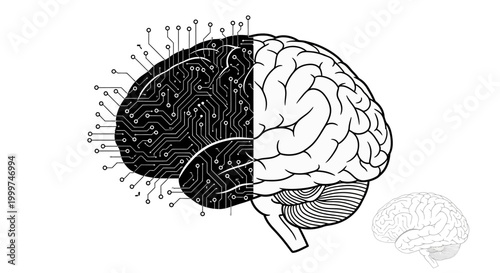 Dual Brain Concept: Organic vs. Digital Intelligence, AI, Technology, Science, Innovation