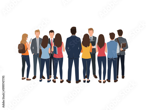 Diverse group of young people standing together in a professional or educational setting.