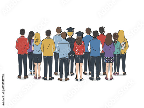 Diverse Group of Students Standing Together Facing Forward.