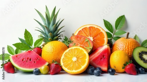 Vibrant assortment of ripe and juicy fruits beautifully arranged, showcasing a delightful spectrum of colors and textures