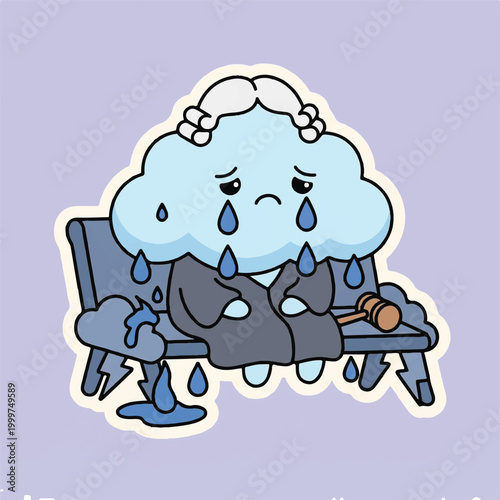 Sad cloud, crying cloud, cartoon judge, emotional cloud