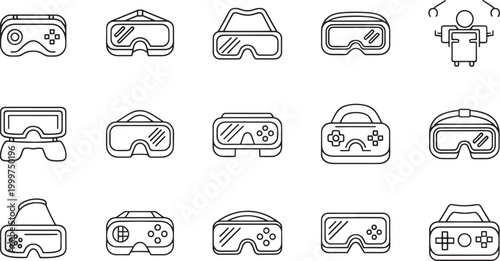 Collection of outline for virtual reality headsets and controllers VR headset VR goggles VR controller