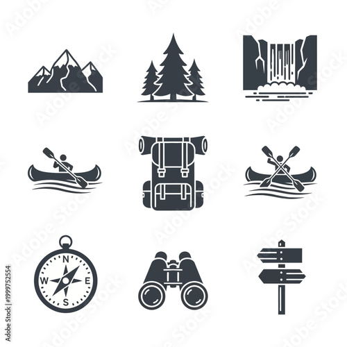 Outdoor Adventure Travel Icons Set.