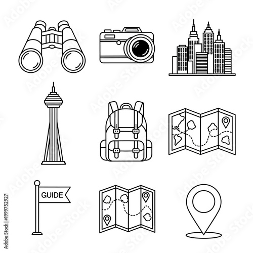 Travel icons and tourism symbols.