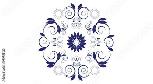 Quadro em tela Intricate Blue and White Floral Mandala Design.