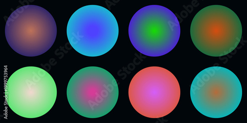 Schilderij op canvas Vibrant gradient spheres set, 8 colorful glowing circular orbs, neon aura bubble