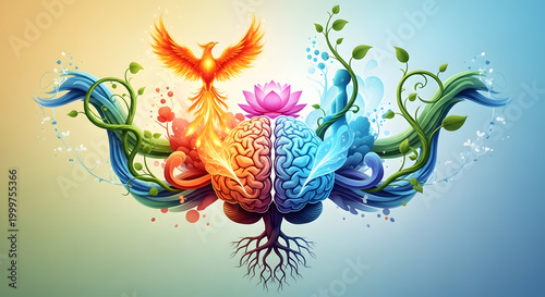 Conceptual illustration of emotional resilience and mental strength representing psychological wellbeing, recovery from stress, and personal growth for mindfulness and inner stability.