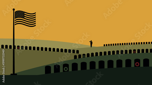 Saluting the Brave A poignant illustration of Memorial Day remembrance for fallen soldiers