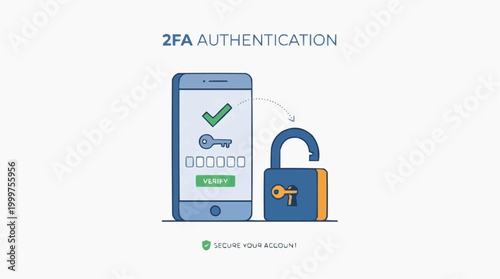 Depicting the process of 2FA authentication, showcasing a secure mobile verification process and protection for data. 