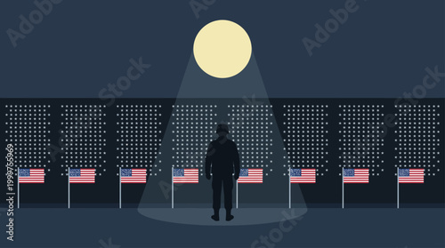 Solemn reflection on Memorial Day, honoring brave service members beneath a guiding light