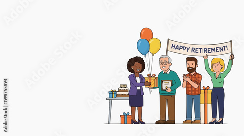 Colleagues and friends come together in a heartwarming scene to commemorate the retirement of a respected individual, the essence of camaraderie and the close-knit bonds.