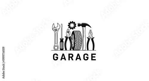 Garage Tools and Tire Icon - Mechanic Workshop Service Logo
