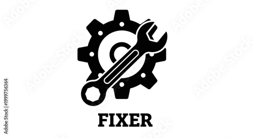 Gear and Wrench Icon: Mechanic, Repair, Engineering, Fixer Symbol