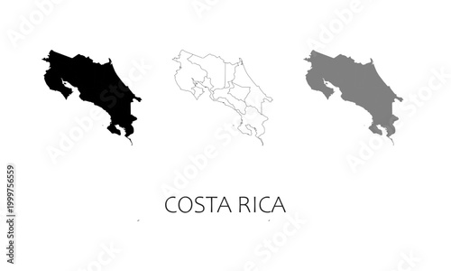 Costa Rica map in high quality (black, white, grey)