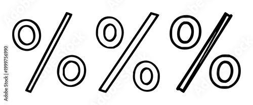 Percent icon set with black line art on a white background featuring stylized design, simple shape, vector illustration with iconography and marketing symbolism