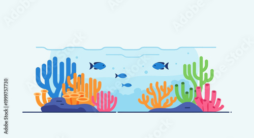 Vibrant Coral Reef Ecosystem with Tropical Fish in Clear Blue Water