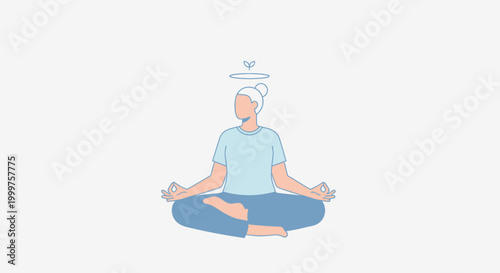 Woman Meditating with Halo and Sprout Symbol