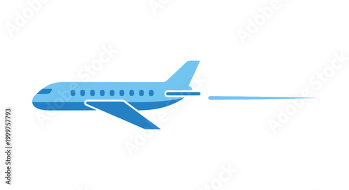 Blue Airplane Flying Fast with Speed Lines - Vector Illustration