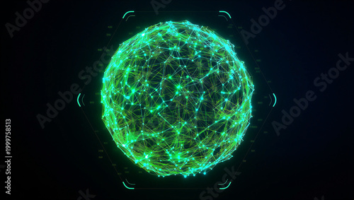 Futuristic glowing digital network sphere with interconnected nodes illustrating advanced technology and data connectivity concept