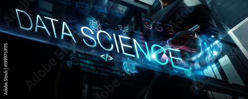 Modern data science and advanced analytics concept with digital interface and futuristic hologram display