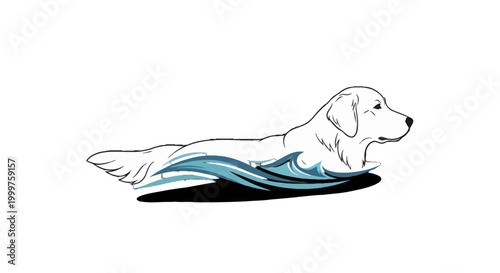 Illustration of a golden retriever dog swimming in water Isolated on transparent background.