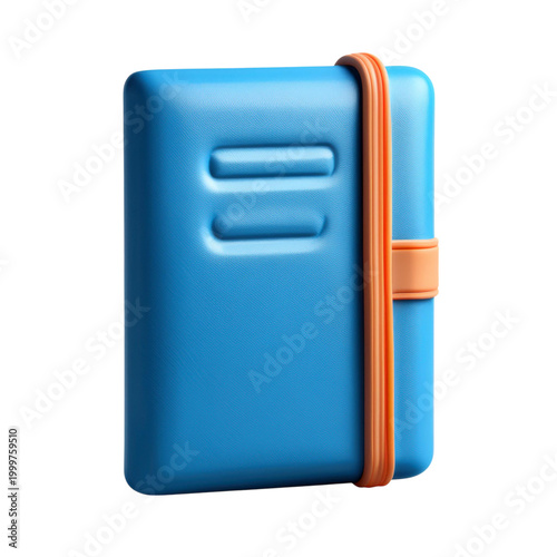 Bright Blue Notebook with Orange Strap and Textured Surface Design, Isolated On transparent Background