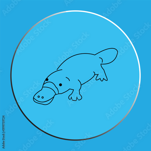 Minimalist Platypus Line Art Illustration – Hand-Drawn Monoline Wildlife Icon in Blue Circle Frame
