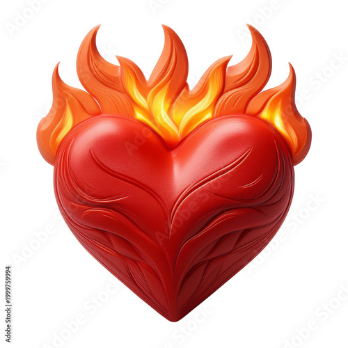 Fiery Red Heart with Flames Emitting Passion and Intensity, Isolated On transparent Background
