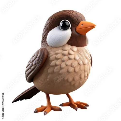 Cute cartoon style bird character illustration with detailed features, Isolated on transparent background