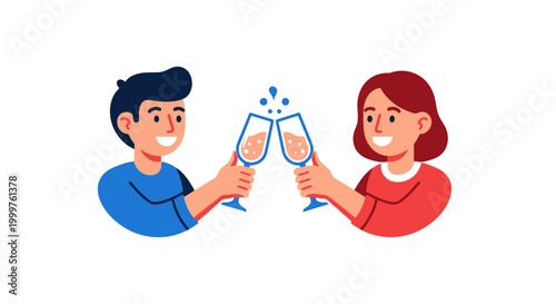 Cartoon people toasting with champagne glasses.