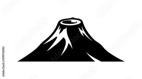 Volcanic Mountain Icon - Minimalist Black Vector Illustration