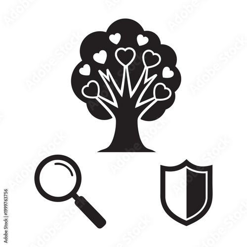 Genealogy dad icons with family tree and crest set