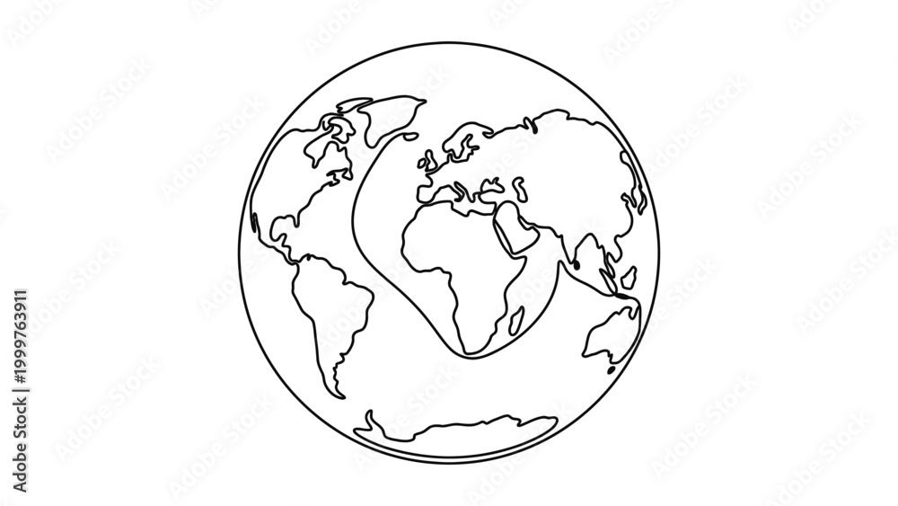 Obraz premium A line drawing of the Earth globe.
