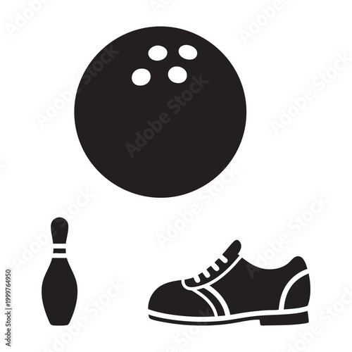 Bowling dad icons with bowling ball and pin set