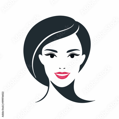 Stylized Portrait of a Woman with Dark Hair and Red Lips